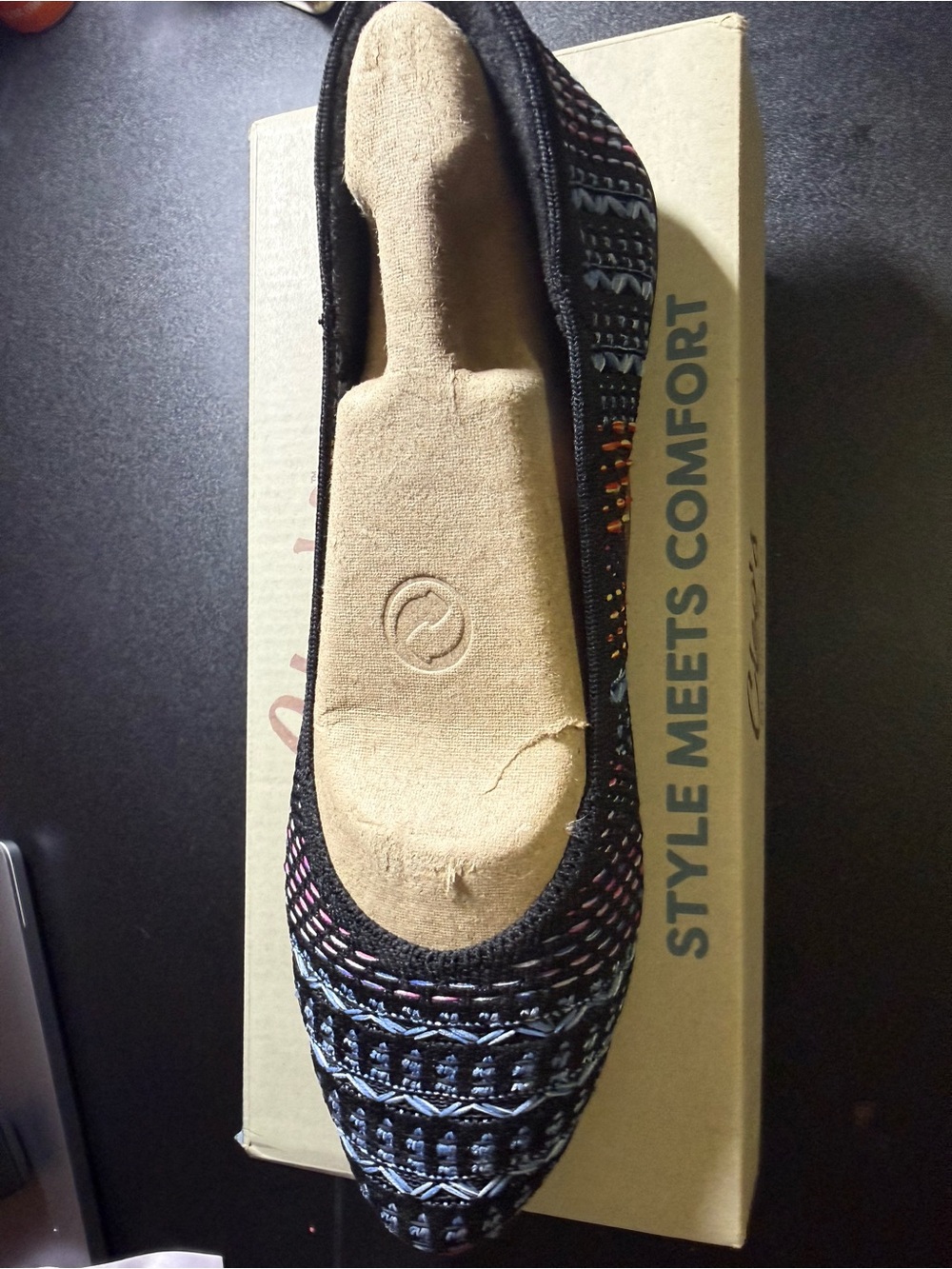 Skechers Cleo's Knit Slip-On Flats in Black with Multicolor Accent - Picture 3 of 4